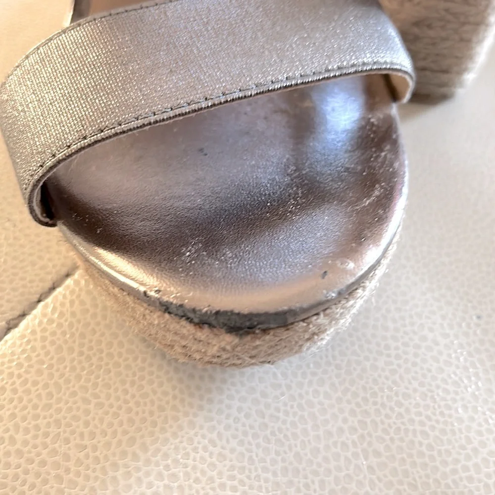 Yellow Box Women's Metallic Espadrille Wedges 8.5 Tan Neutral Strappy Stacked